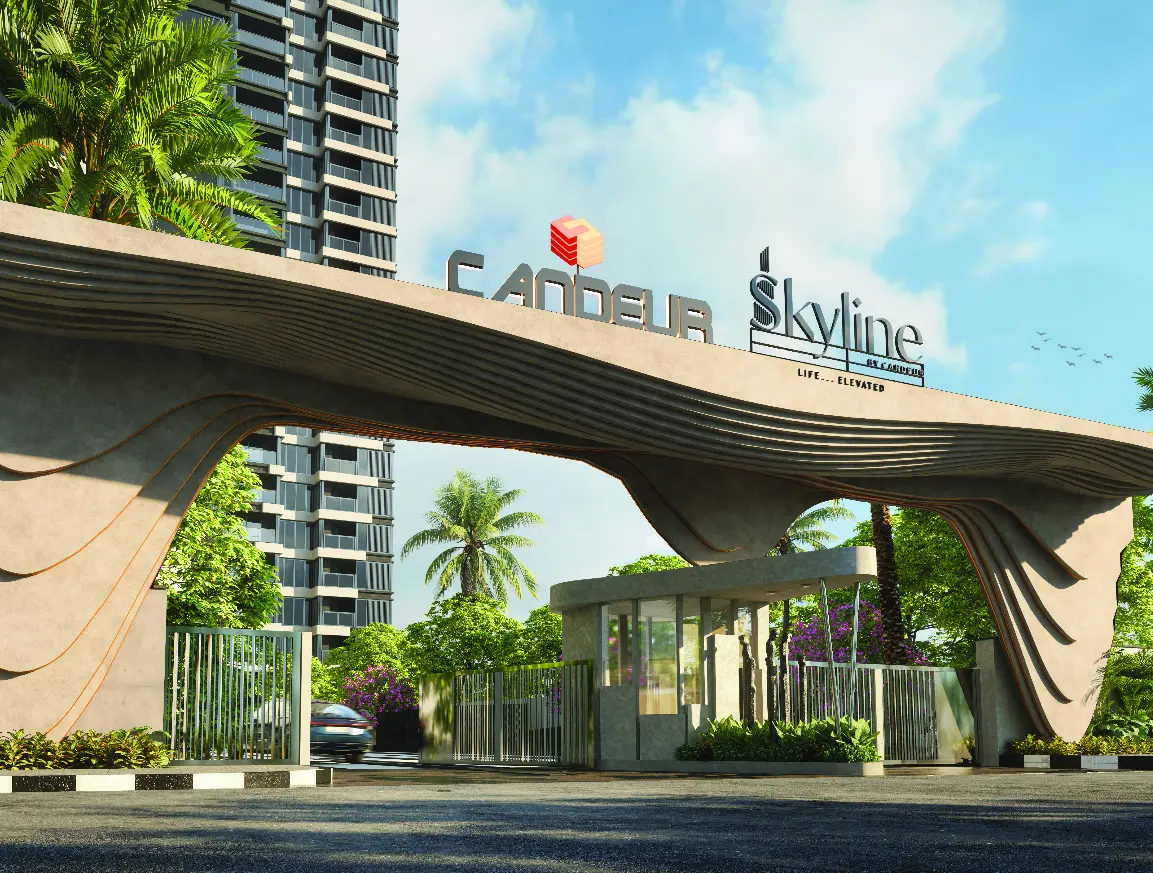 Architectural render of the grand entrance at Candeur Skyline